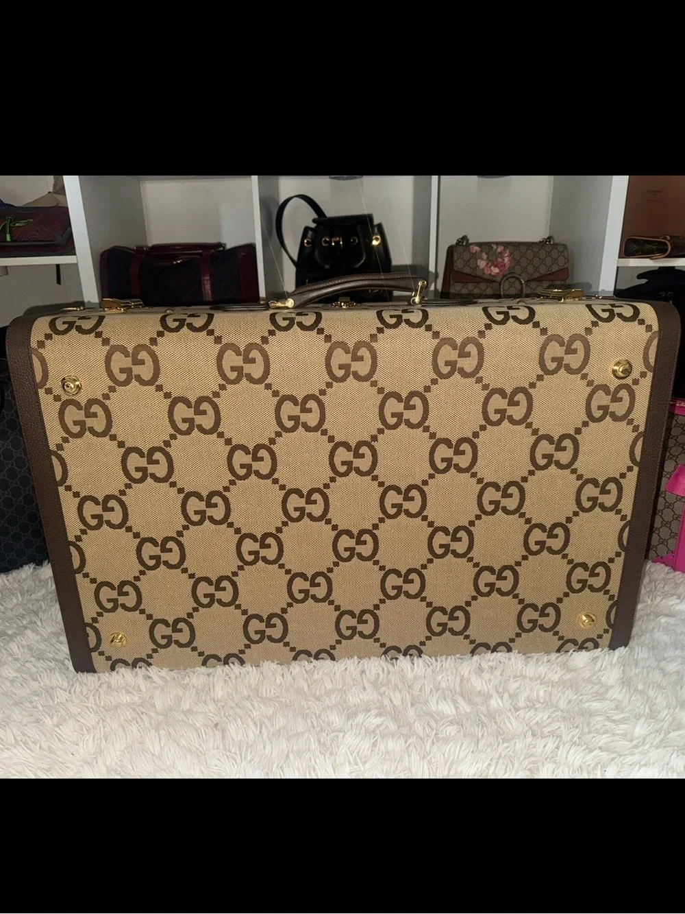 Gucci Jumbo Ridgid Suitcase Brown & Beige GG Monogram with Gold Hardware